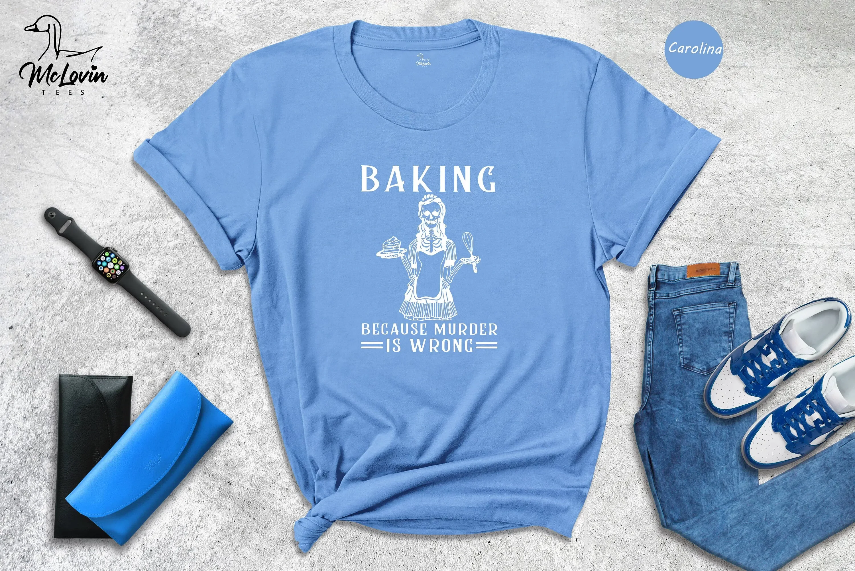 Baking Because Murder Is Wrong T Shirt For Mom Skeleton Cooking