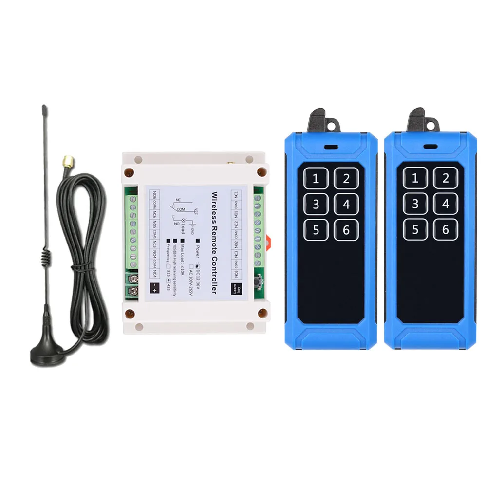 433MHz RF Wireless Remote Control Switch 6CH Transmitter DC12V 24V 36V Industrial Grade 10A Relay Receiver for Motor Smart Home