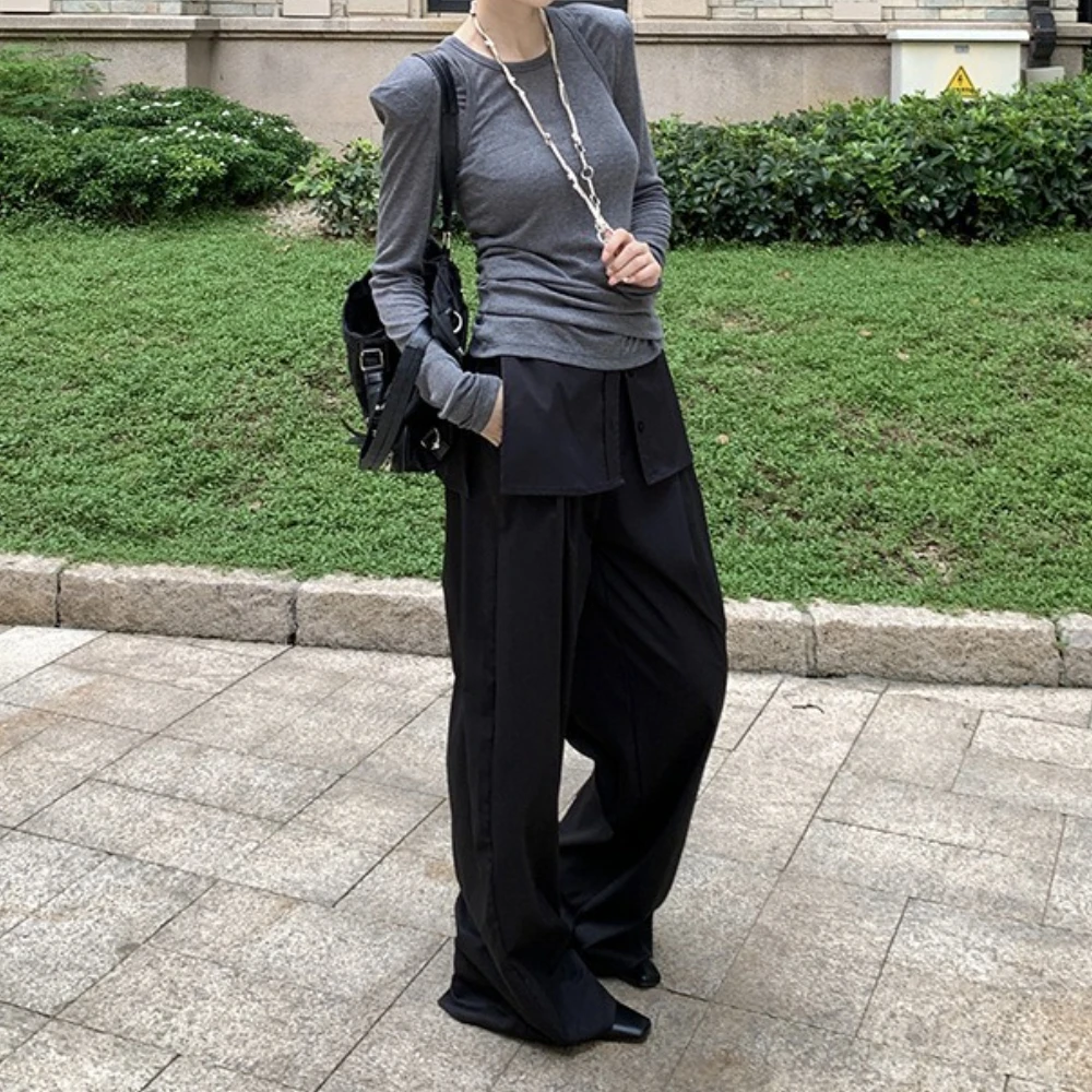 TWOTWINSTYLE Solid Spliced Fart Curtain Trousers Female High Waist Loose False Two Piece Women's Pants Autumn Style New Fashion