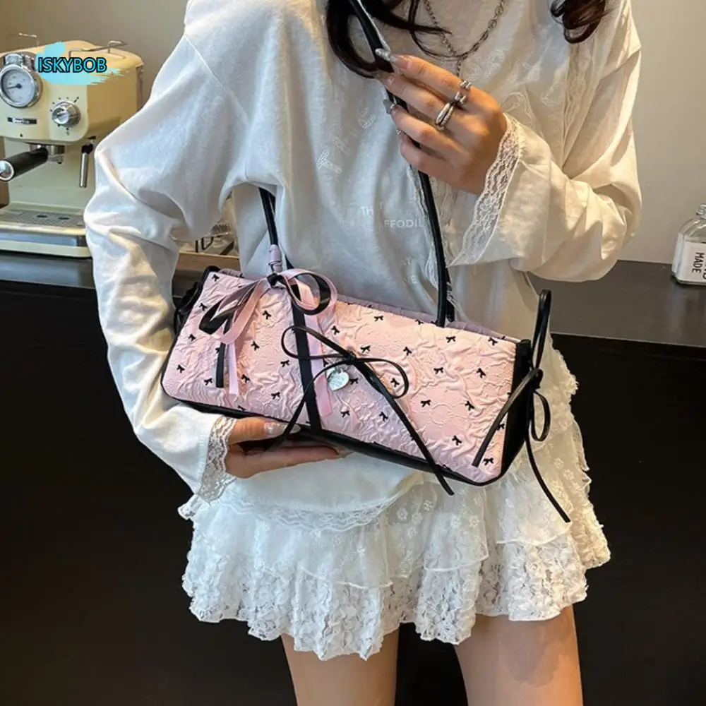 

Korean French Bow Ribbon Shoulder Bag Sweet Commuting French Stick Underarm Bag Zipper Y2K Armpit Bag Handbag
