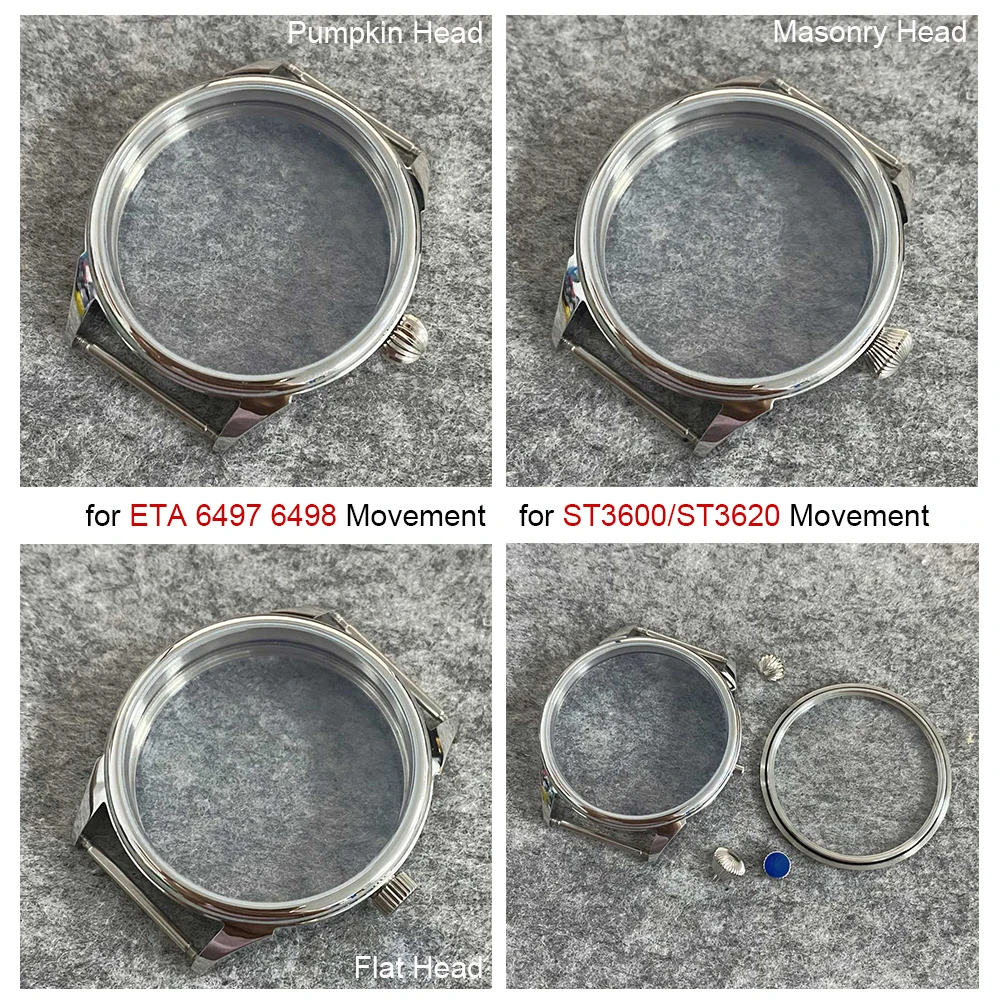 42MM Watch Case for ETA 6497 6498 Modified Shell Clear Back Cover Stainless Steel Case for ST3600 ST3620 Movement