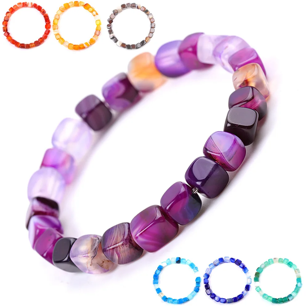 10pc Summer Square Colorful Dream Lemon Yellow Purple Agate 7 Chakra Stone Yoga Bracelet Fantastic Friendship Bracelet for Women