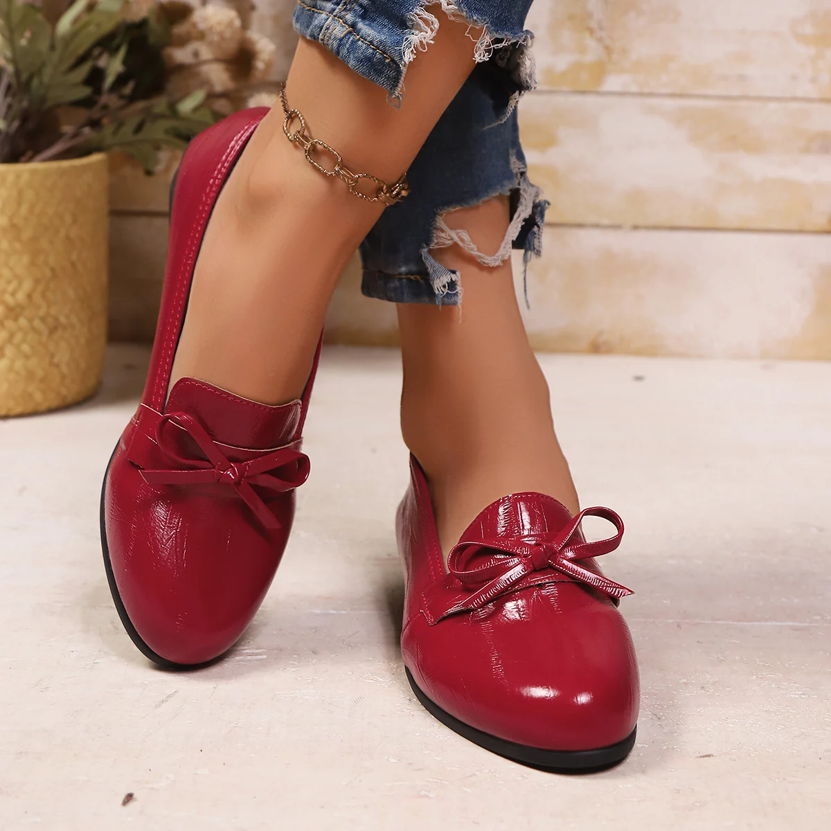 Moda nuove comode scarpe casual con fiocco primavera e autunno bocca superficiale testa tonda pendenza tacco scarpe da donna con suola spessa