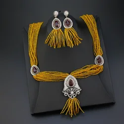 Neovisson Elegent Morocco Jewelry Sets for Aristocratic Women Full Crystal Multilayer Chain Necklace Earring Turk Jewelry Gift