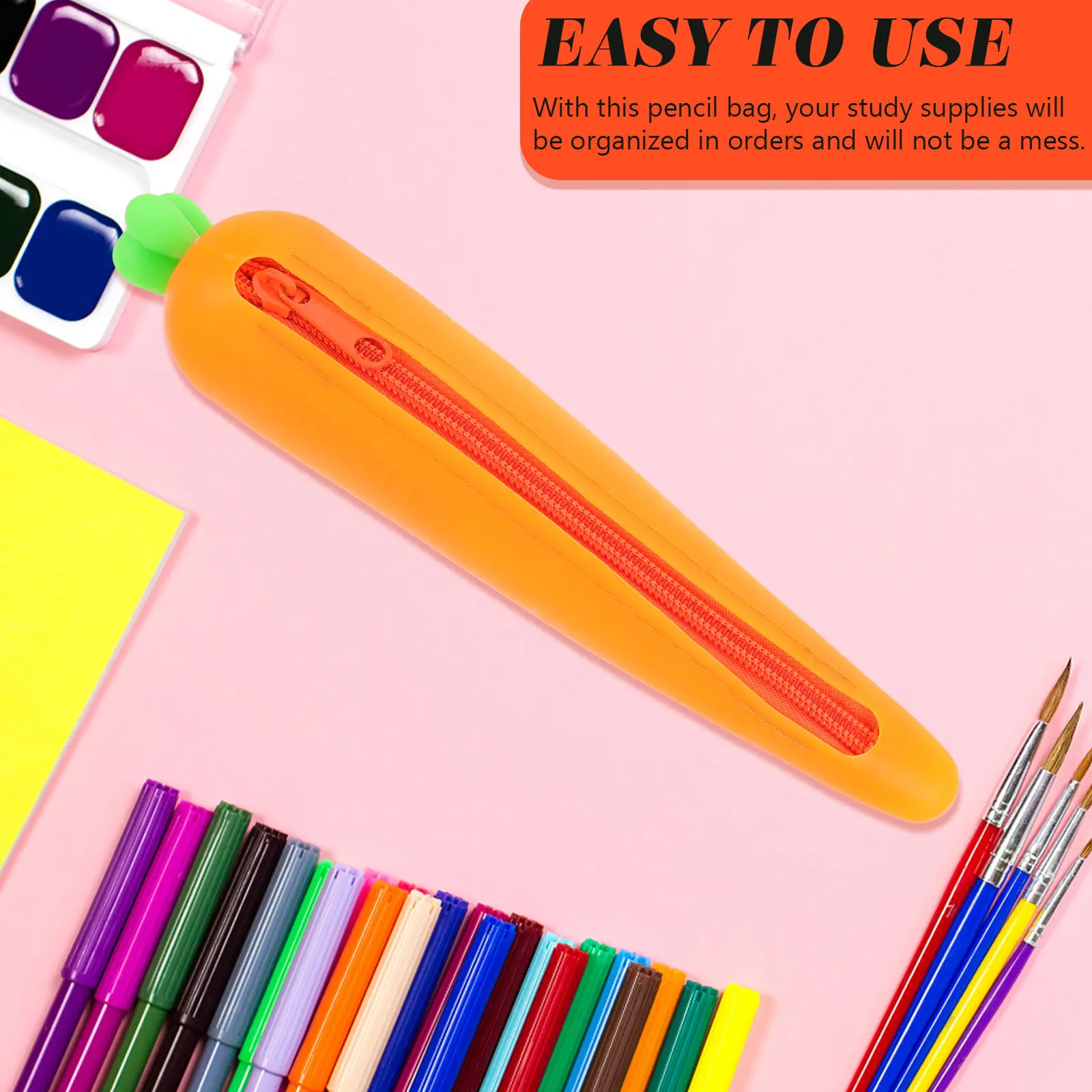 

1 шт. Модный пенал в форме моркови с гладкой силиконовой отделкой, компактный чехол для карандашей для школы и организации учебы