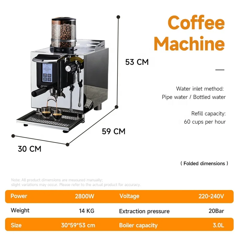 Italian Semi-automatic Espresso Machine Grinding Integrated Coffee Maker With Milk Frother For Milk Tea Shop Cafe Office Bar