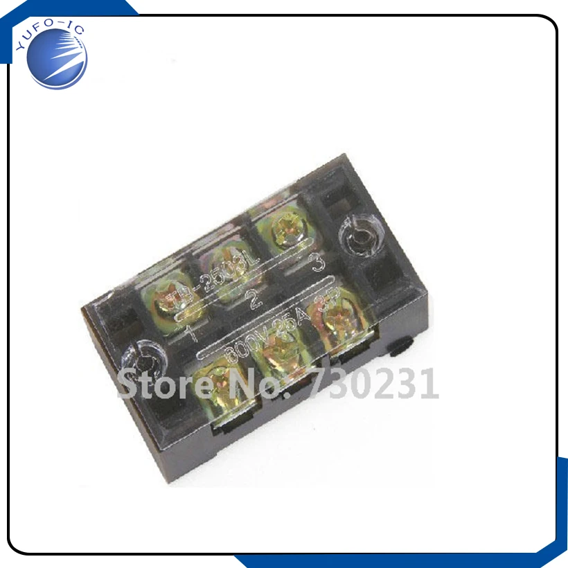 Free Shipping 2XTB-2503 600V 25A Double Rows Cover Guard 3 Position Screw Terminal Strip AK