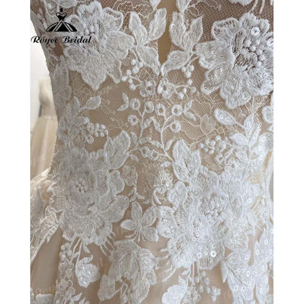 Vestidos Summer Plunging V Neck Lace Boho Civil Champagne Wedding Dress for Bride 2024 Appliques Wedding Gown Robe de mariee