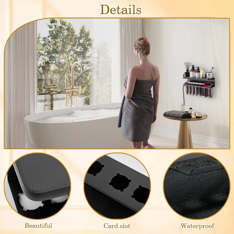 Wall Mount Hair Dryer and Curling Iron Holder, Drill or No Drill Mounting Options, Multifunctional Styling Tool Organizer