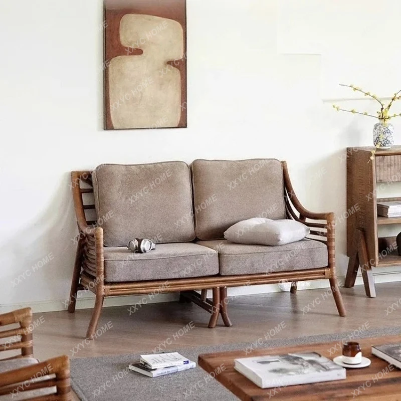 

L combination bed and breakfast balcony leisure rattan chair medieval fabric removable and washable double triple sofa