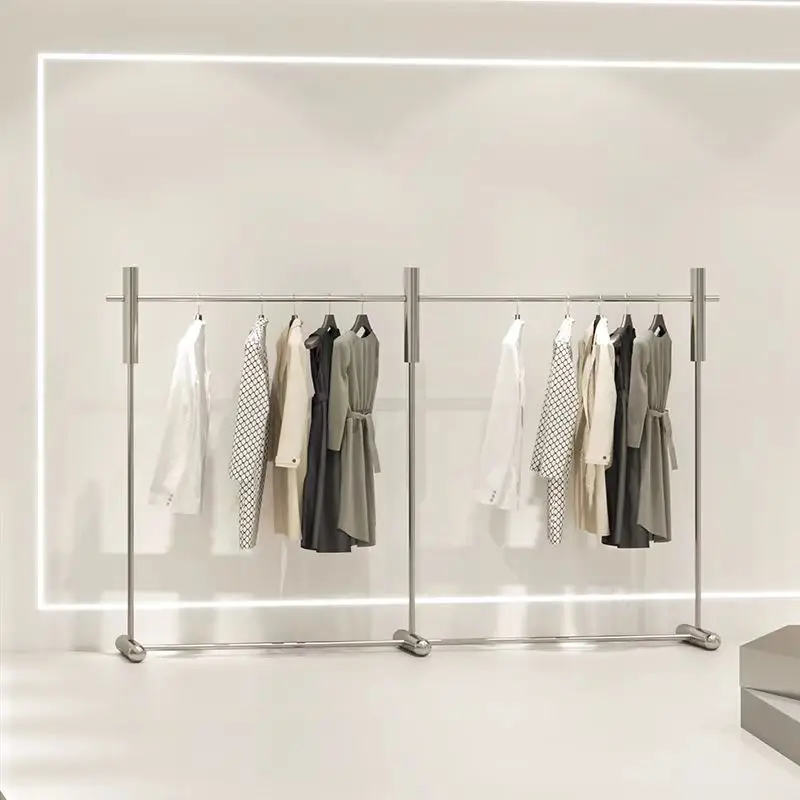 Clothing store display rack Floor-to-ceiling bold stainless steel black middle island rack Women's clothing store special shelf