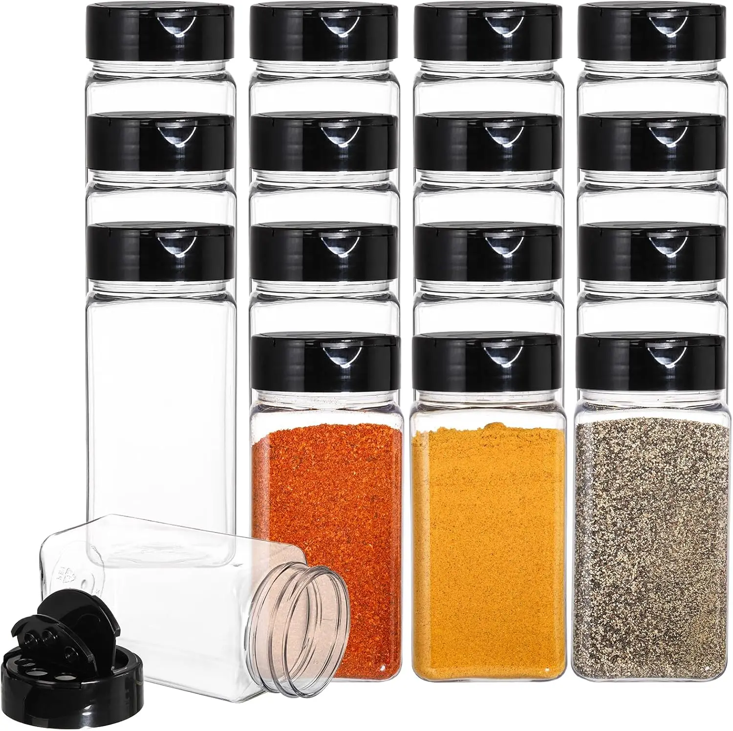 100ML Empty Plastic Spice Jars with Black Caps - Clear Seasoning Containers for Storing Herbs And Spices in the Kitchen