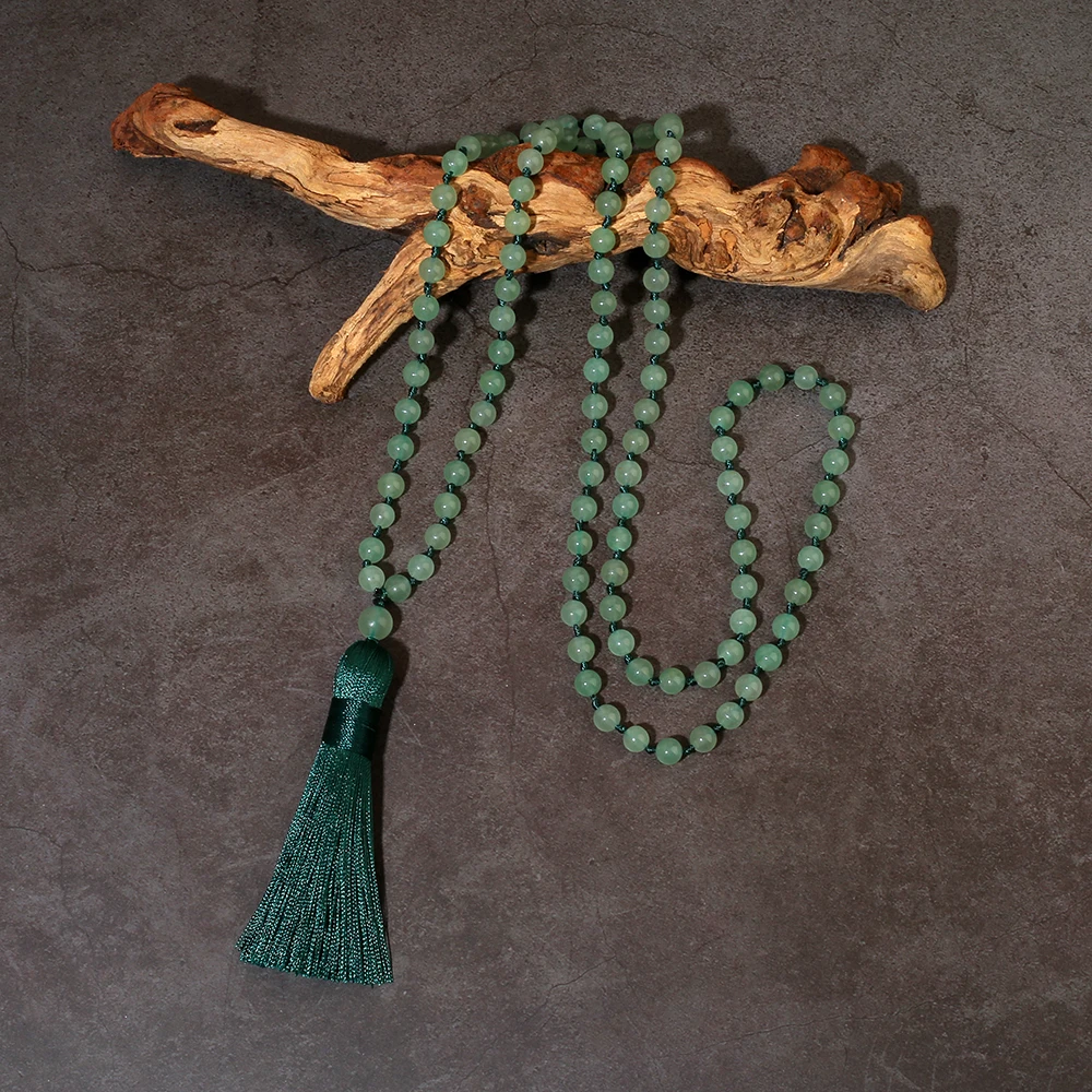 

6mm Green Aventrine108 Mala Beaded Necklace Meditation Prayer Blessing Jewelry with Tassels Rosary for Men and Women