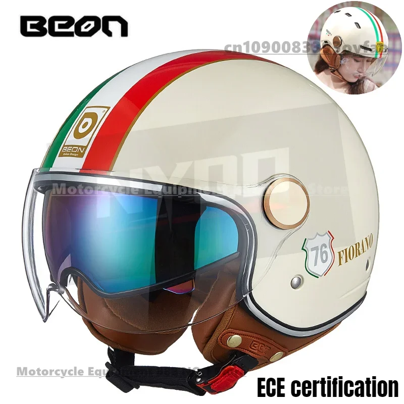 

BEON double lens motorcycle half helmet men's women's motorcycle retro helmet three-quarter helmet all-season ECE certification