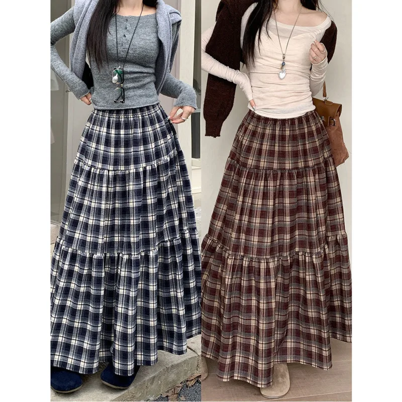 

Cake Dresses Plaid Dresses Midi Dresses Korean Y2K Mini Dresses Autumn Skirts Women A-line Commute Waist Cinching Long Skirt New