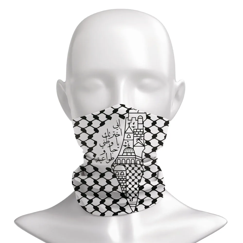 Palestinian Map Folk Hatta Kufiya Pattern Neck Gaiters Arabic Calligraphy Palestine Flag Bandana Full Face Mask Cover Homeland