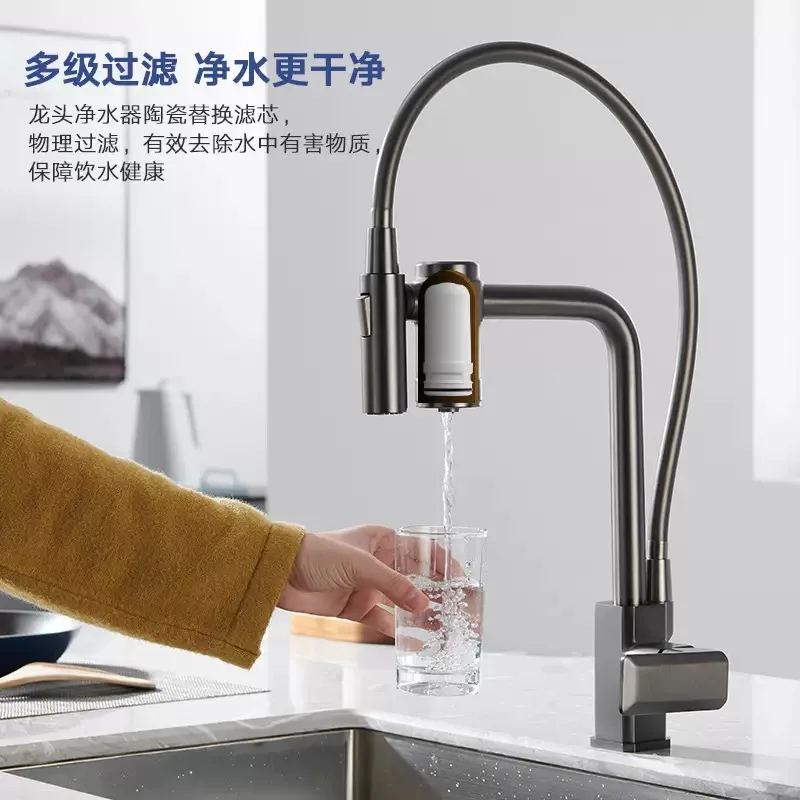 

Filtered Kitchen Sink Faucet Pure Water Tap Spout 2 Models Spout Deck Mount Single Handle Cold Hot Water Mixer Washing Tub