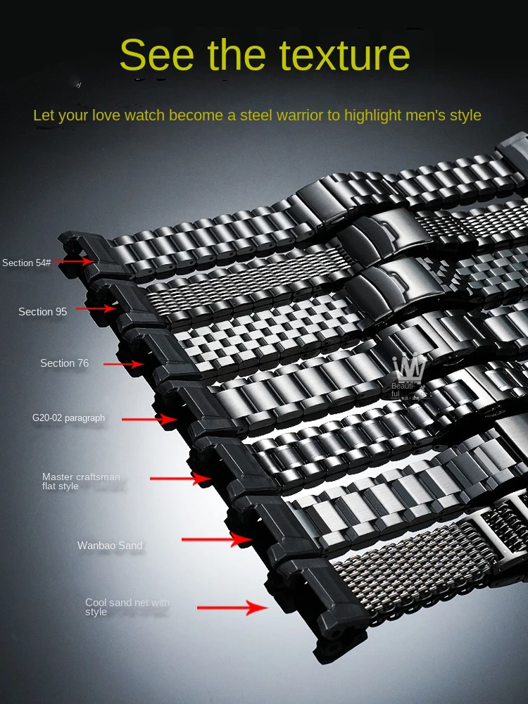 GWG B1000 حزام كبير من الفولاذ المقاوم للصدأ ممتد للمعصم لـ G-SHOCK Casio Gen3 جديد Mudmaster GWG-B1000 محول أشرطة سوداء معدلة