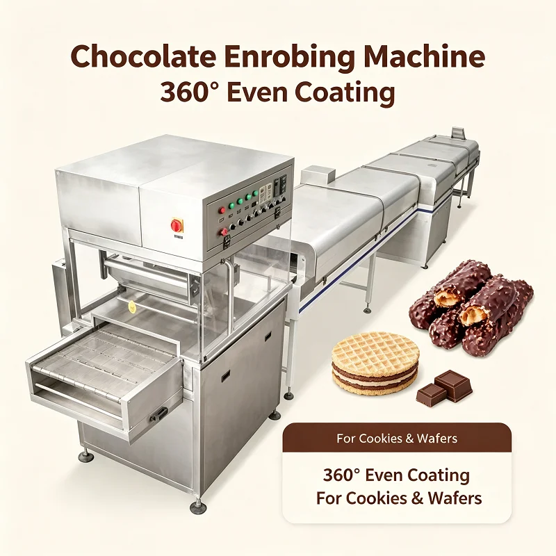 Chocolate Enrobing Machine Coating System for Small Business Bakery, Automatic Unit for Nut Dried Fruit Donut