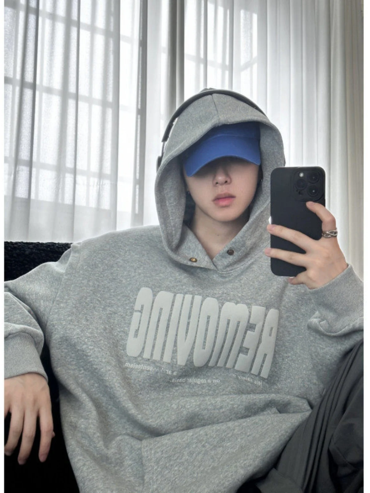 

Men's Printed Hoodie Sweatirt Hard And Stiff Faux Two-Piece Bubble Print American Retro Heavyweight 400g Trendy Brand Casua...