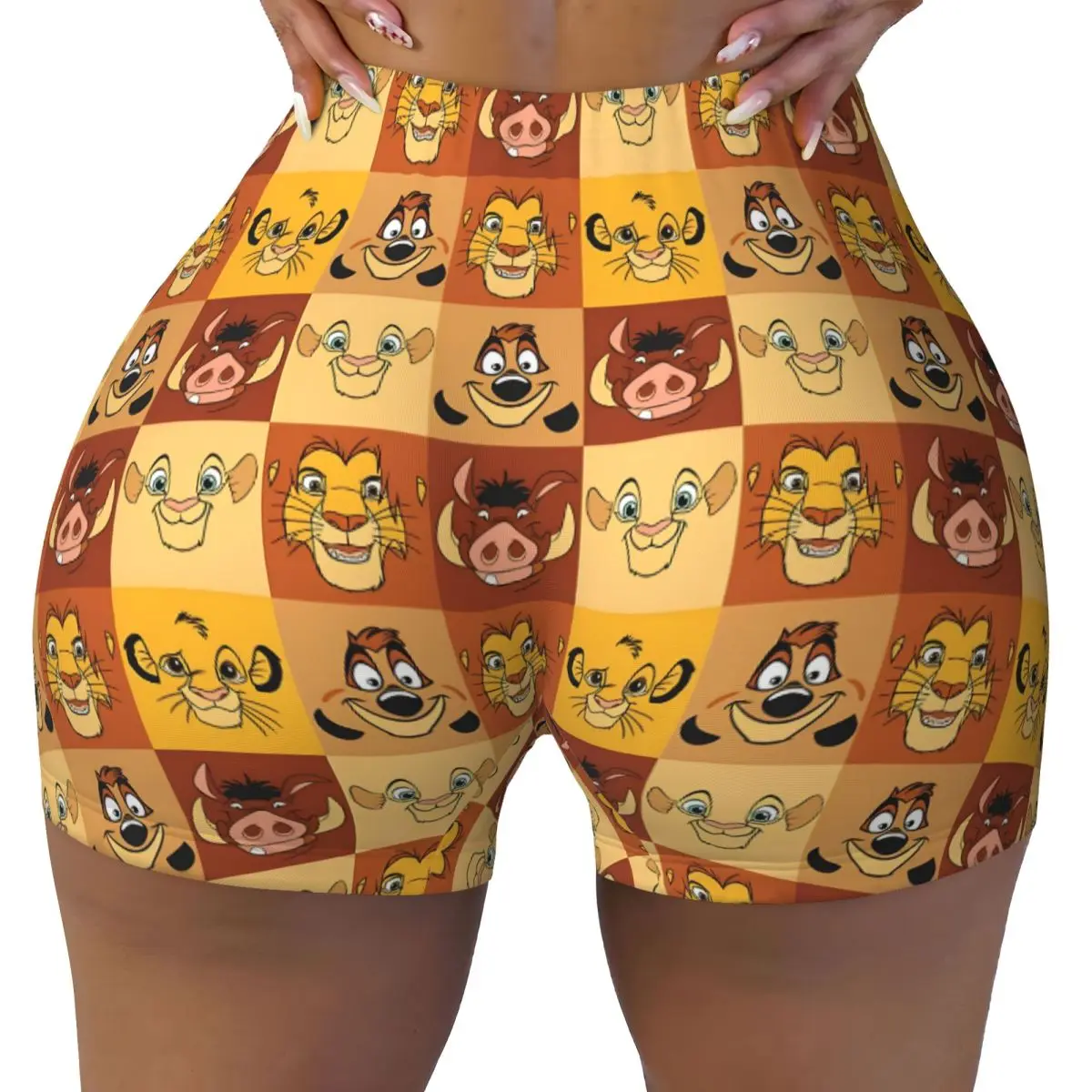 

Women Athletic Workout Yoga Tight Shorts Lion King Simba Nala Face Seamless Shorts Gym Volleyball Running Pants
