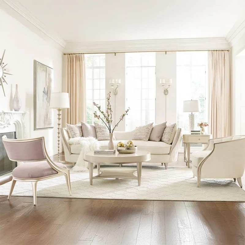 

Caracole Adela Luxury Home Furniture Curved High Quality for Wood Frame Couch Modern White Sofa Set for Living Room New Design