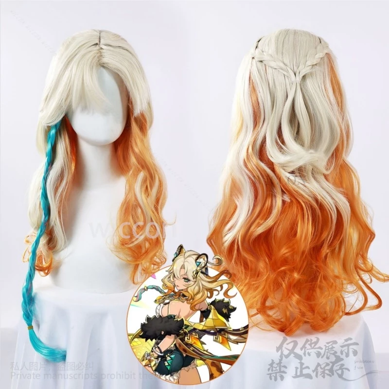 코스프레 게임 Genshin Impact 코스프레 Xilonen 의상 가발 황금 섹시한 노란색 긴 머리 핑크 블루 브레이드 파티 여성용 Cos