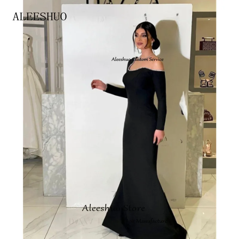 Aleeshuo Classic Blackless Asymmetrical Mermaid Evening Dresse Sequins Long Sleeves Party Prom Evening Gowns Robe soirée 2024