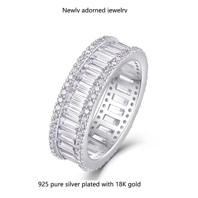 

Hip-hop style pure silver ring with moissanite and diamond pavé design, suitable for both men and women. The moissanite closed s