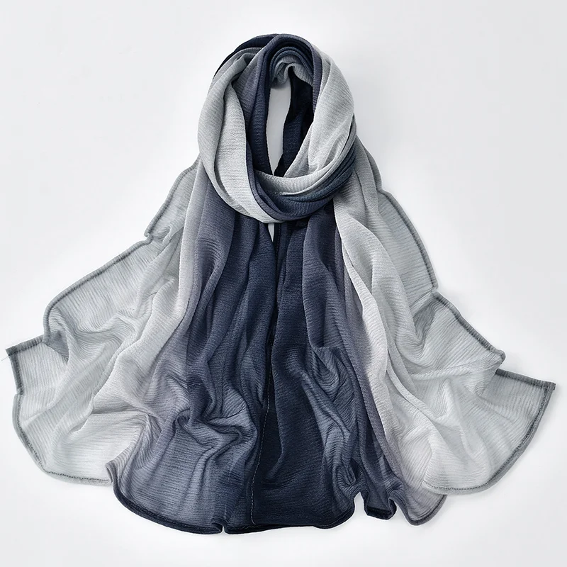 Nieuwe Gradiënt Crinkle Hijab Vrouwen Dunne Effen Sjaal Moslim Geplooide Lange Sjaal Islam Goede Stiksels Ademend Antislip Sjaal