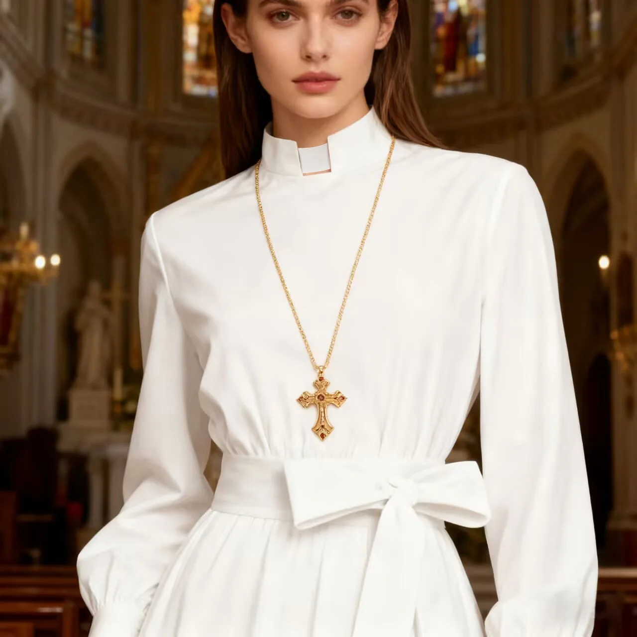 

Priest Virgin Mary Nun's Stage Performance Cosplay Easter Costume Black White Dress with Necklace Halloween Navidad Comic Con