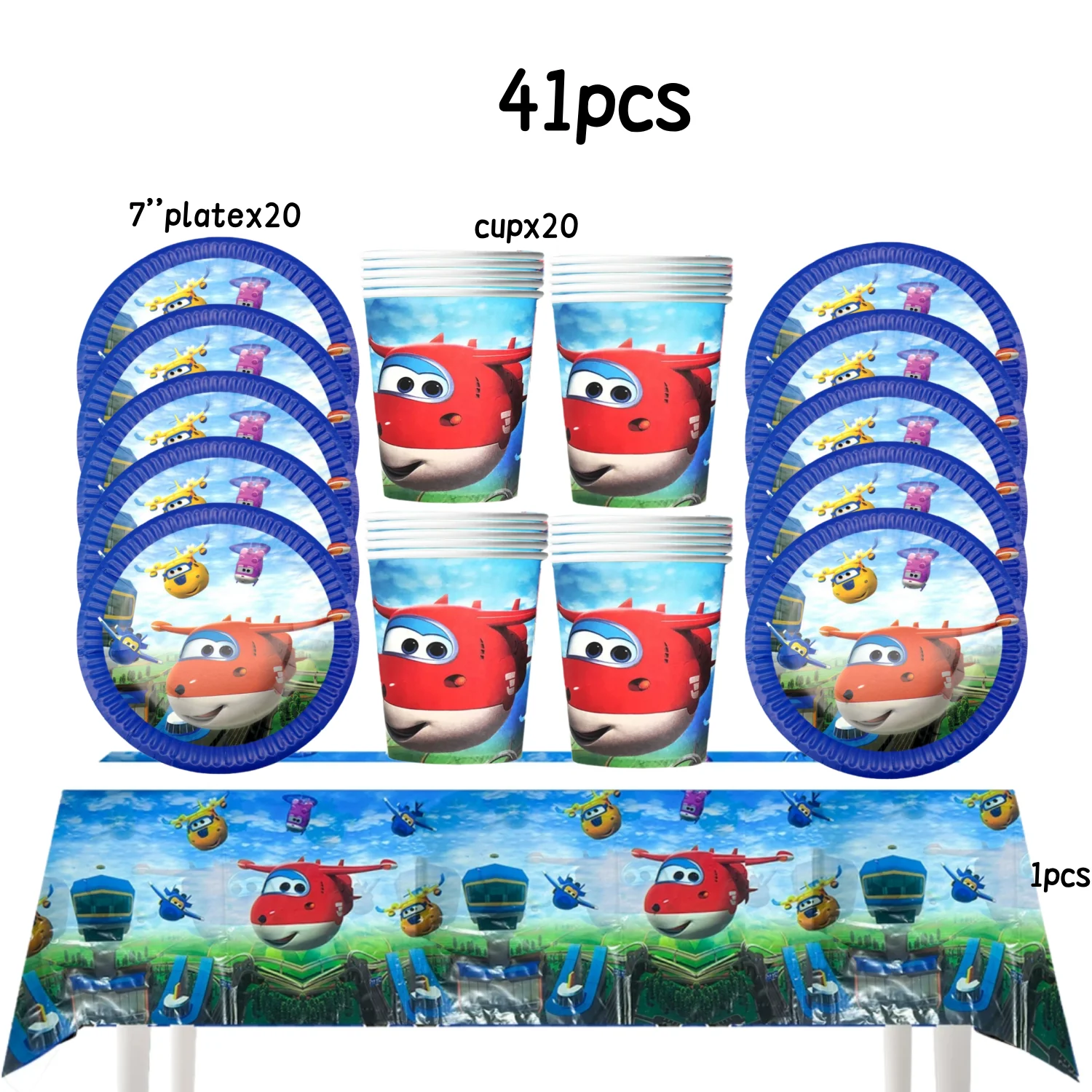 Super Wings Geburtstagsparty-Dekoration, Einweggeschirr, Teller, Tasse, Geschenktüte, Tischdecke, Babyparty, Kinderparty, Gastgeschenke