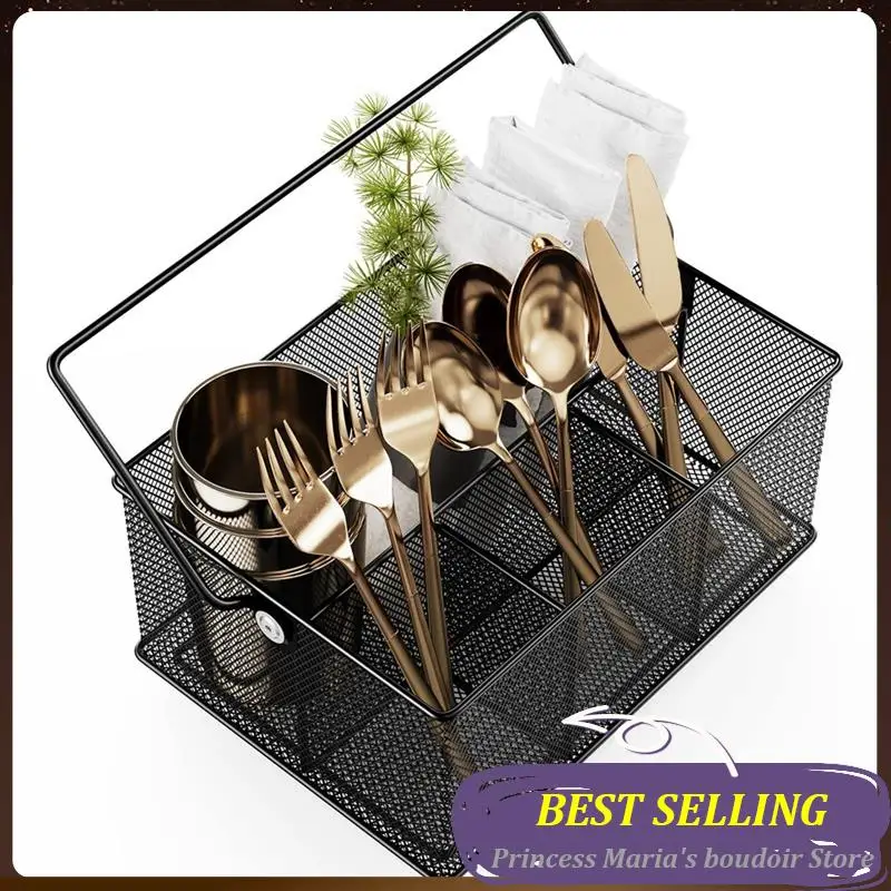 

AB30-Black Basket With 4 Compartments, Mesh Flatware Holder Organizer Perfect For Home, Kitchen, Party, Camping