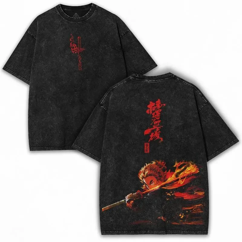 

Anime Vintage Washed Tee Anime T-shirt Gift for Anime Fans Cotton Short Sleeve Crew Neck Shirt Kid Clothes Top