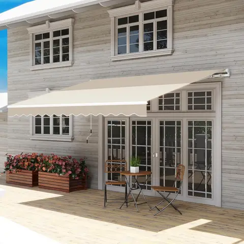 Outsunny 12' x 10' Retractable Awning Patio Awnings Sun Shade Shelter with Manual Crank Handle, 280g/m² UV & Water-Resistant Fab