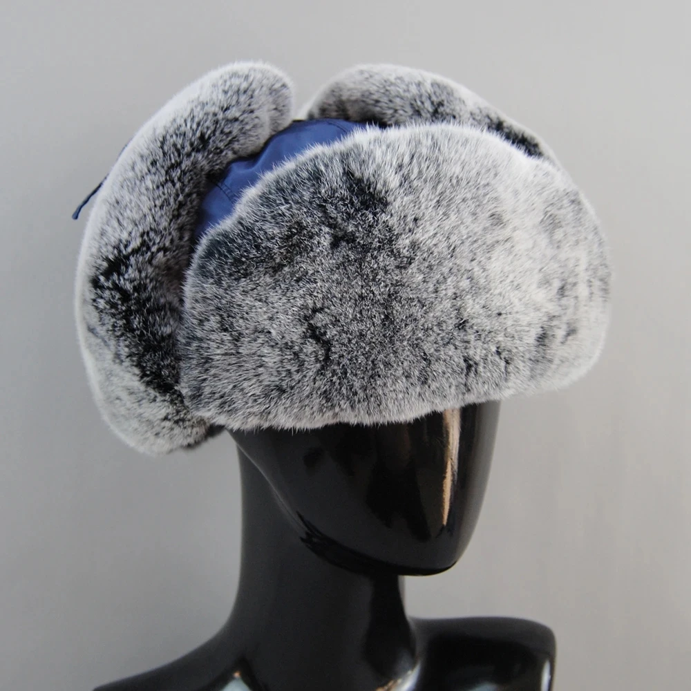 Hot Sale Fashion Men Real Fur Cap Winter Bomber Hat For Men Real Rabbit Fur Russian Hat Ushanka Thick Warm Cap With Ear Flaps