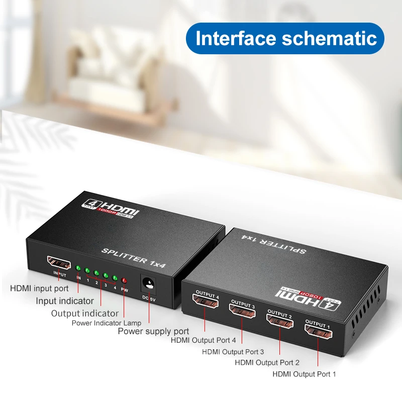 4K HDMI Splitter 1080P Dual Display Converter with Power for HDTV DVD PS3/4 Xbox HDMI-compatible Switch Switcher