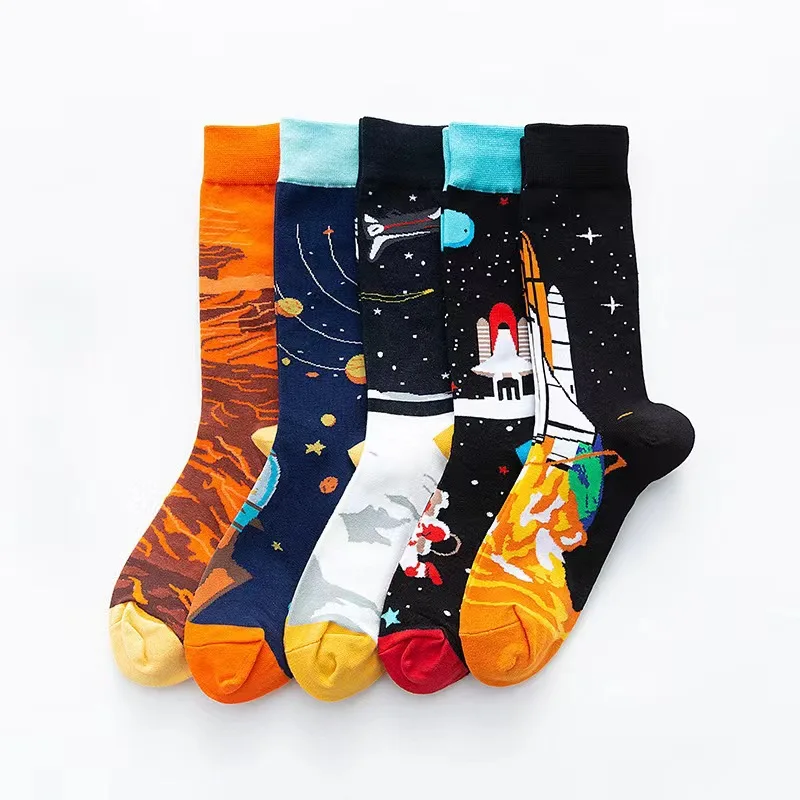 5 Pairs Men's Autumn Winter Socks Mid Tube Cotton Breathable Sweat Absorption Trend Long Tube Tide Socks Solid Color Wholesale