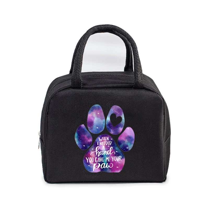 Colour Heart Cat Dog Paw Print Portable Lunch Bag Women Men Kids Food Thermal Box Multi-function Office Bento Insulated Handbag