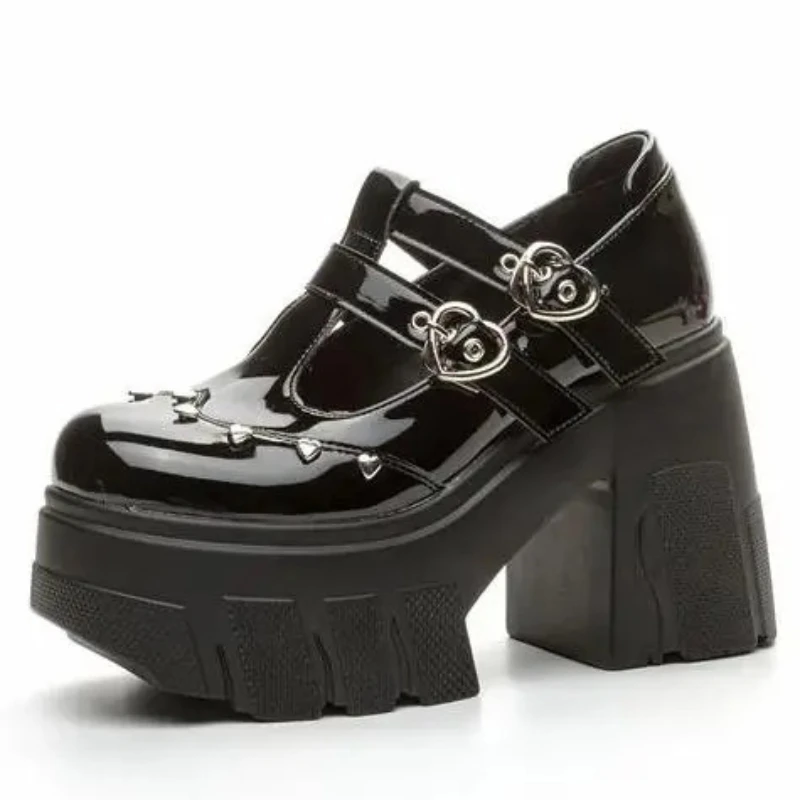 

11cm Patent Leather Mary Jane Buckle Platform Autumn Pumps Summer Ankle Boots Breathable Fashion Chunky Heels Spring Shoes