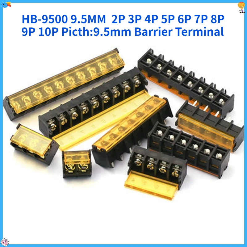 5Pcs   HB-9500 9.5MM  2P 3P 4P 5P 6P 7P 8P 9P 10P Picth:9.5mm Barrier Terminal Block Connector with Cover PCB Mount