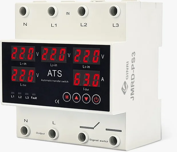 3 مراحل ATS 63a رقمي قابل للتعديل فوق وتحت الجهد الحالي حماية أوتوماتيكية مرحلة تغيير التبديل 3P + N