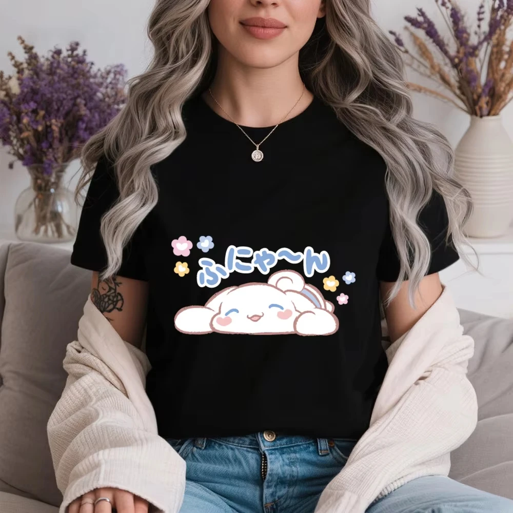 2026 Summer Womens Cotton T Shirt Cinnamoroll Cute Pouty Coquetry Print Casual Comfortable Summer Short Sleeve Top