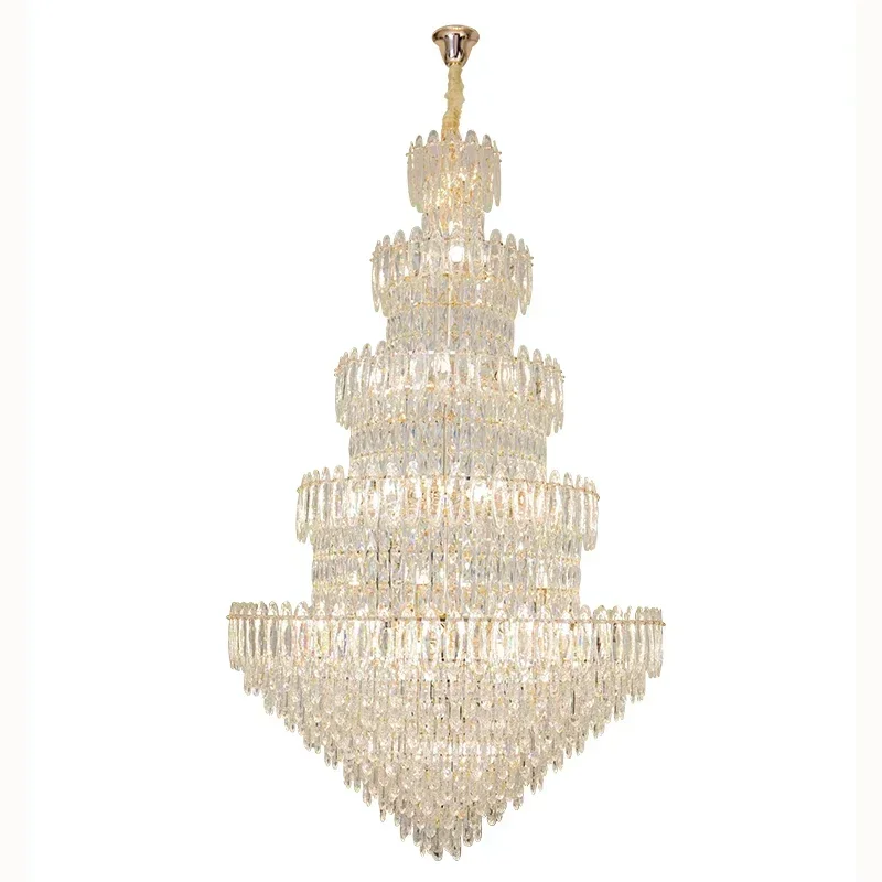 Nordic Modern Crystal Chandelier Staircase Pendant Light for Hotel Duplex Living Room Lobby Stair Loft Building Modern Lighting