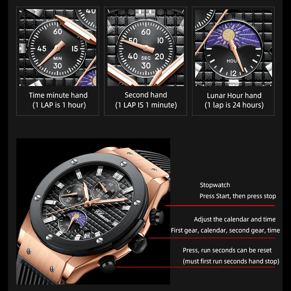 CHENXI Brand Luxury Man Watch Sports Quartz Chronograph Luminous Men\'s Wristwatch Leather Waterproof Clock Relogio Masculino