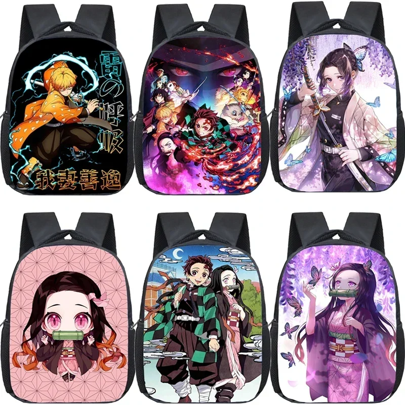 12 Inch Demon Slayer Print Backpack Preschool Boy And Girl Anime Kindergarten BookBag Kimetsu No Yaiba School Bags Kids Backpack