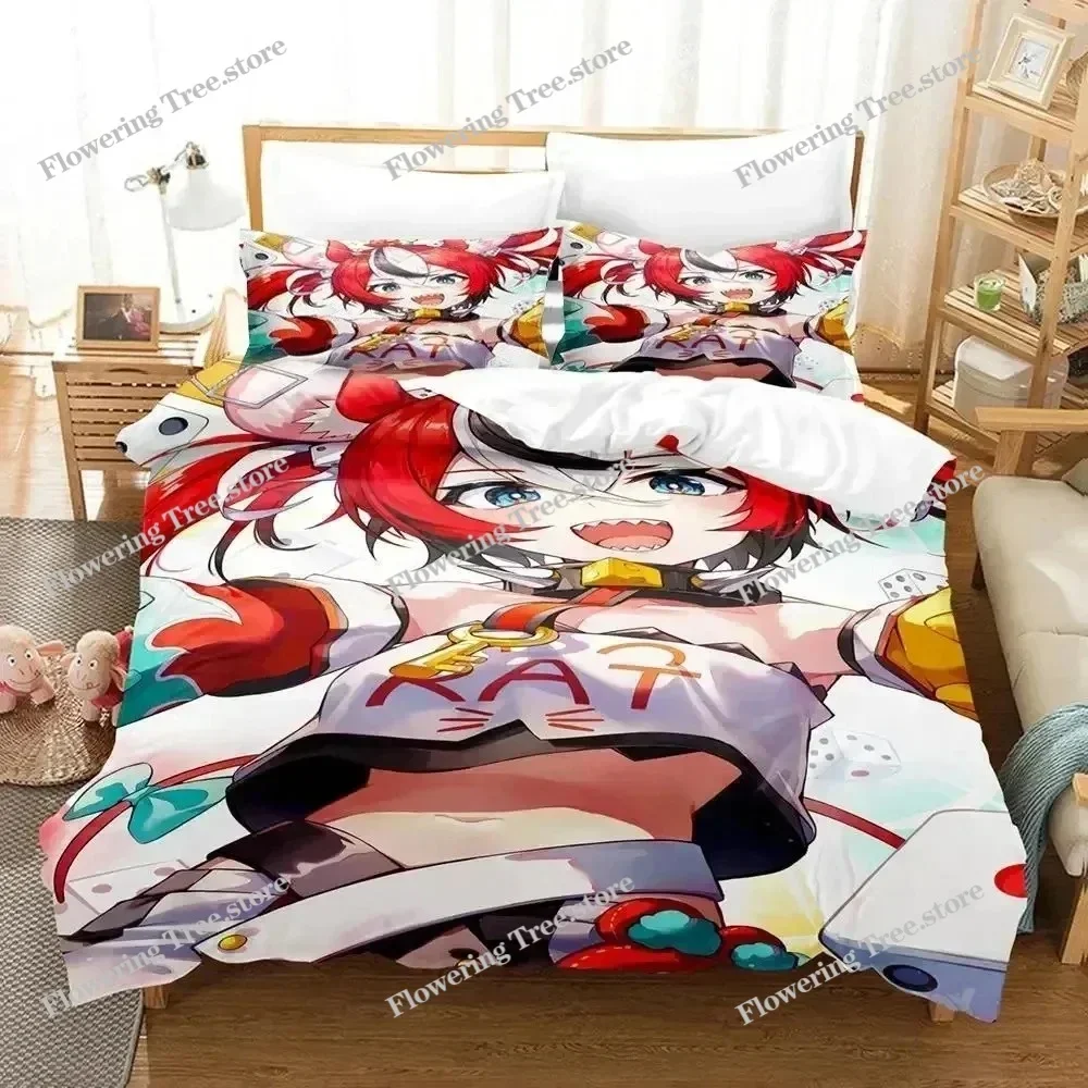 3D Print Hakos Baelz Anime Bedding Set Duvet Cover Bed Set Quilt Cover Pillowcase Comforter king Queen Size Boys Adult Bedding