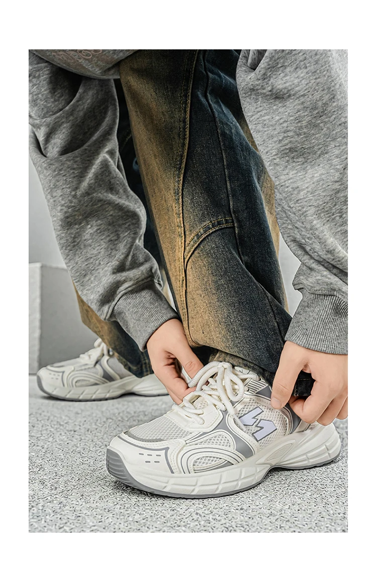 LOEIKAN Herren-Sneaker mit Patchwork-Mesh, lässige Turnschuhe mit klobiger, dicker Sohle, zum Schnüren, Dad-Schuhe, vielseitiges Schuhwerk für den täglichen Pendelverkehr – Detail 12