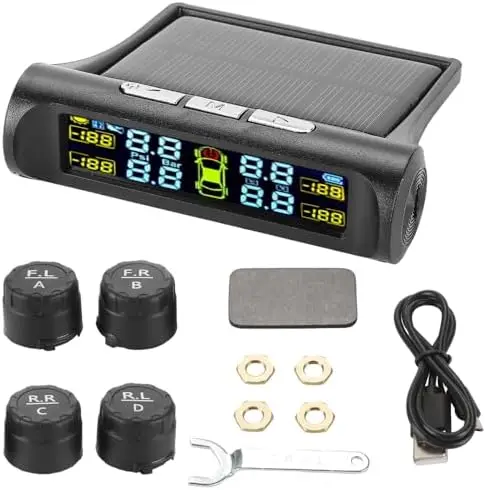 

Беспроводная солнечная система контроля давления в шинах (TPMS) с 4 датчиками, цветным ЖК-дисплеем, мониторингом давления и температуры в шинах в реальном времени для автомобилей, фургонов и внедорожников