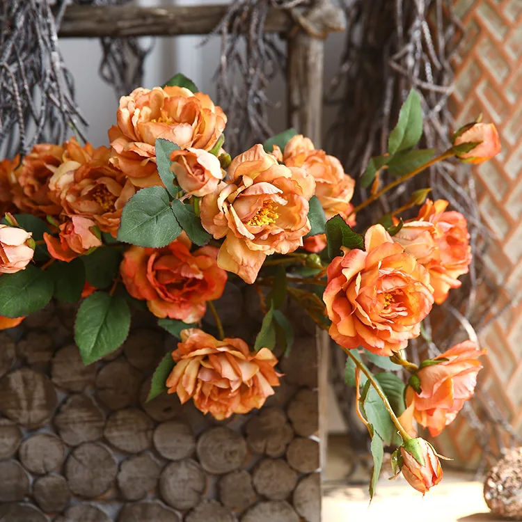 

Vintage Autumn Vintage Peony Artificial Flowers for Home Decor Wedding Floral Arrangement Living Room Decorative Fake Flowers